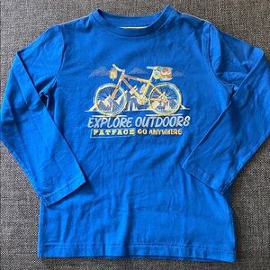 🚲 NWOT FatFace Blue Embroidered Bicycle Graphic Tee Kids Long Sleeve, S 6/7